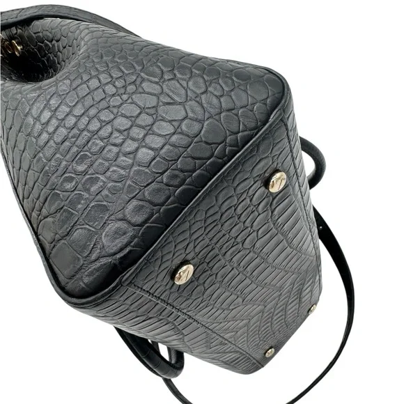 Henri Bendel Black Satchel with Croc-Embossed Leather - Picture 6 of 9